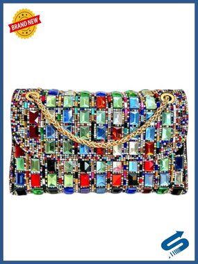 Sparkly Rhinestone Clutch Purse for Women 3D Gem Evening Bag with Chain